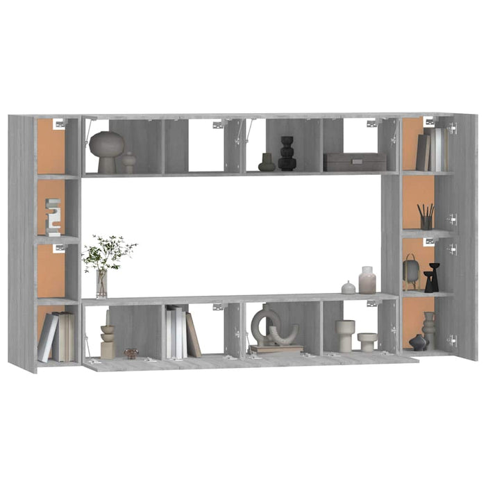 Set dulap TV, 8 piese, gri sonoma, lemn prelucrat WALTI