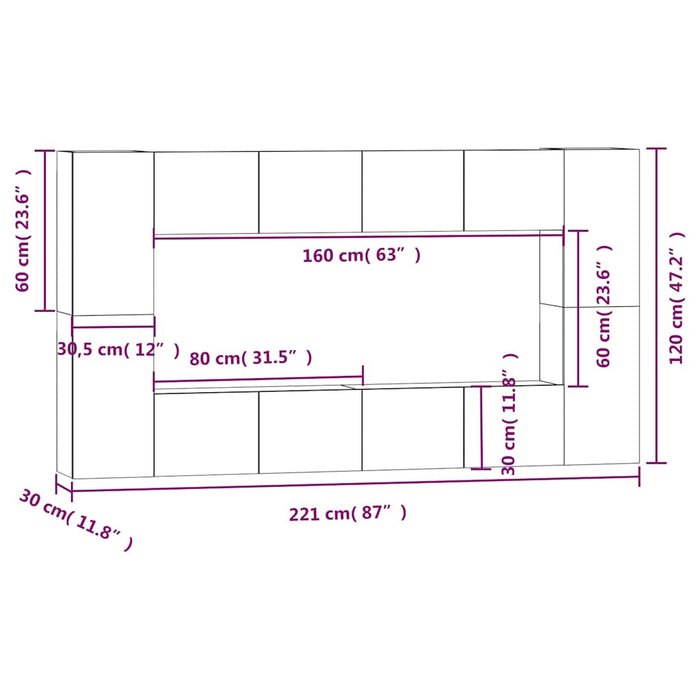 Set dulap TV, 8 piese, gri sonoma, lemn prelucrat WALTI
