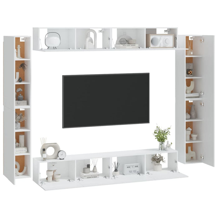 Set dulap TV, 8 piese, alb, lemn prelucrat WALTI