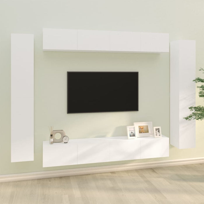 Set dulap TV, 8 piese, alb, lemn prelucrat WALTI