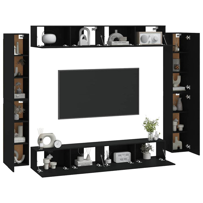 Set dulap TV, 8 piese, negru, lemn prelucrat WALTI
