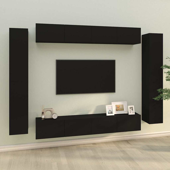 Set dulap TV, 8 piese, negru, lemn prelucrat WALTI