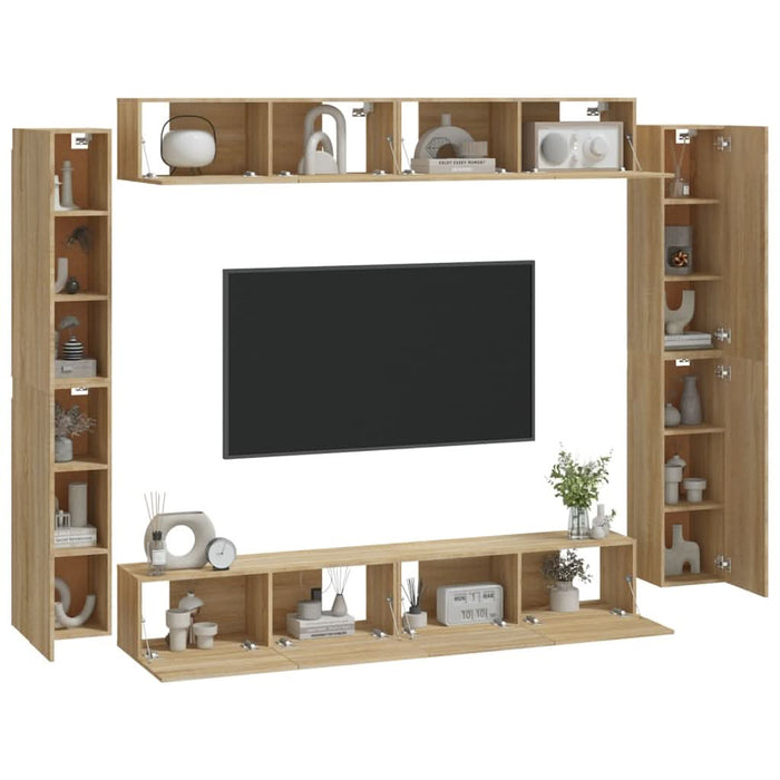 Set dulap TV, 8 piese, stejar sonoma, lemn prelucrat - WALTI WALTI
