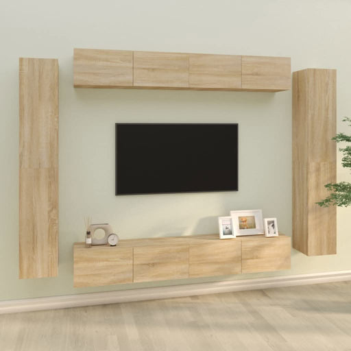 Set dulap TV, 8 piese, stejar sonoma, lemn prelucrat - WALTI WALTI