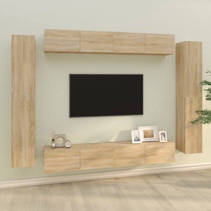 Set dulap TV, 8 piese, stejar sonoma, lemn prelucrat - WALTI WALTI