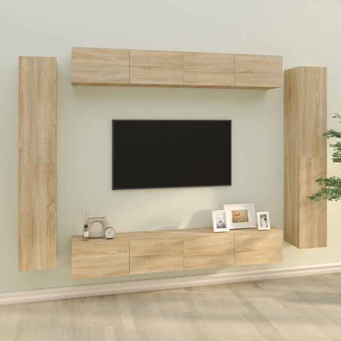 Set dulap TV, 8 piese, stejar sonoma, lemn prelucrat - WALTI WALTI