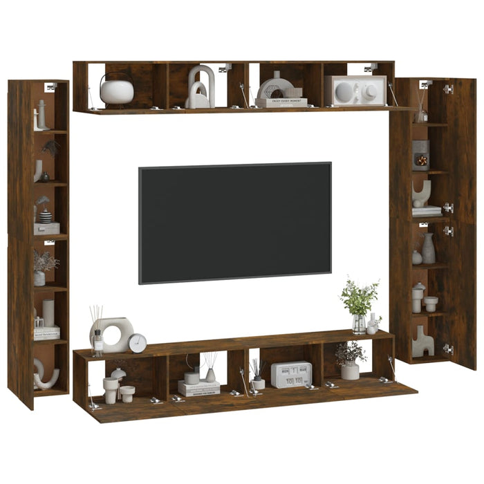 Set dulap TV, 8 piese, stejar fumuriu, lemn prelucrat WALTI