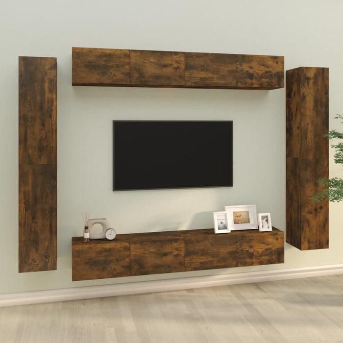 Set dulap TV, 8 piese, stejar fumuriu, lemn prelucrat WALTI