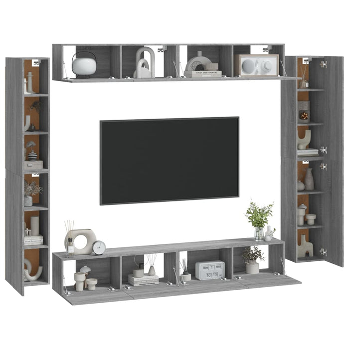 Set dulap TV, 8 piese, gri sonoma, lemn prelucrat - WALTI WALTI
