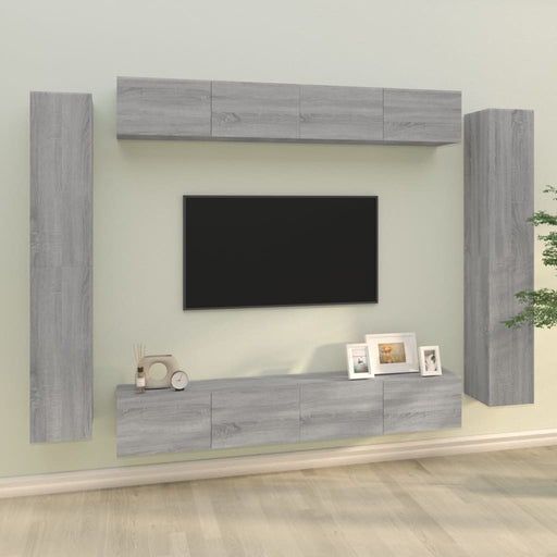 Set dulap TV, 8 piese, gri sonoma, lemn prelucrat - WALTI WALTI