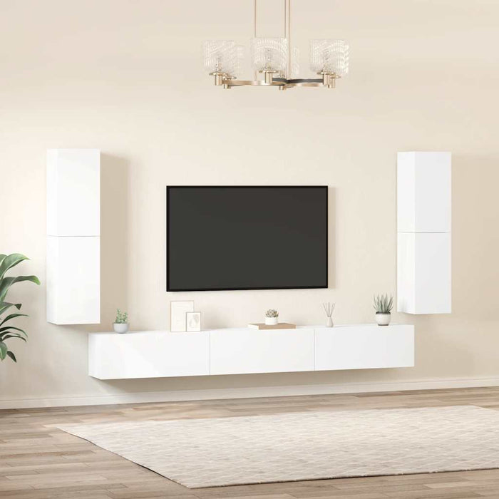 Set dulap TV, 7 piese, alb, lemn prelucrat - WALTI WALTI