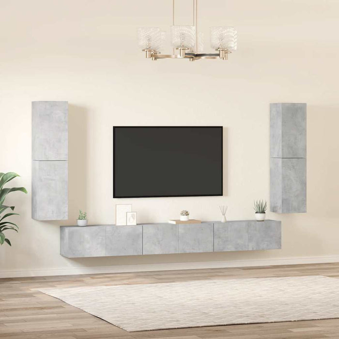 Set dulapuri TV, 7 piese, gri beton, lemn prelucrat WALTI