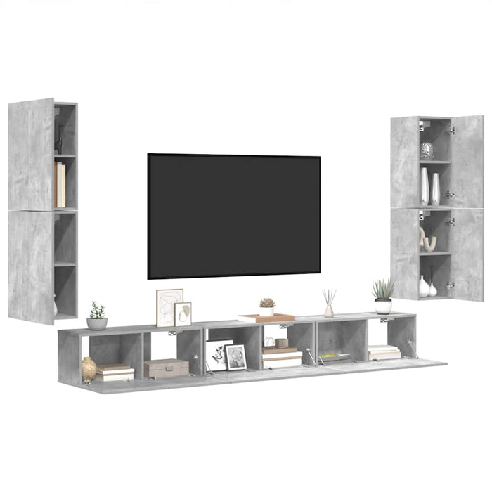 Set dulapuri TV, 7 piese, gri beton, lemn prelucrat WALTI