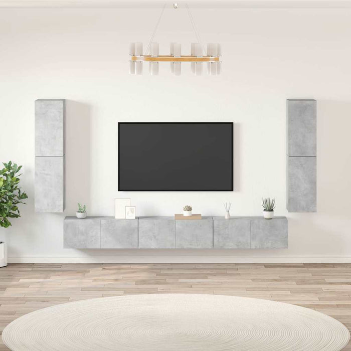 Set dulapuri TV, 7 piese, gri beton, lemn prelucrat WALTI