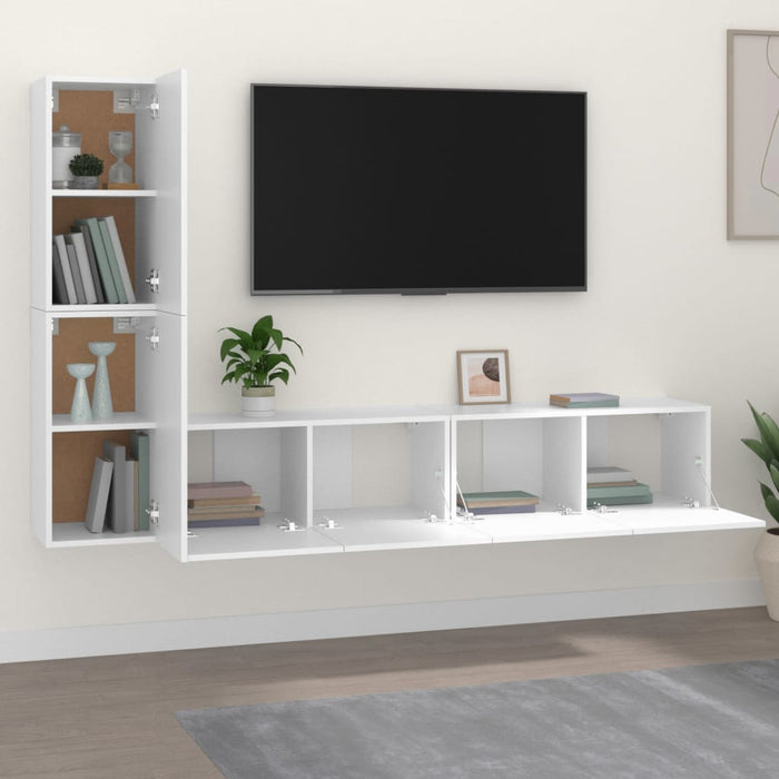 Set dulap TV, 4 piese, alb, lemn prelucrat - WALTI WALTI