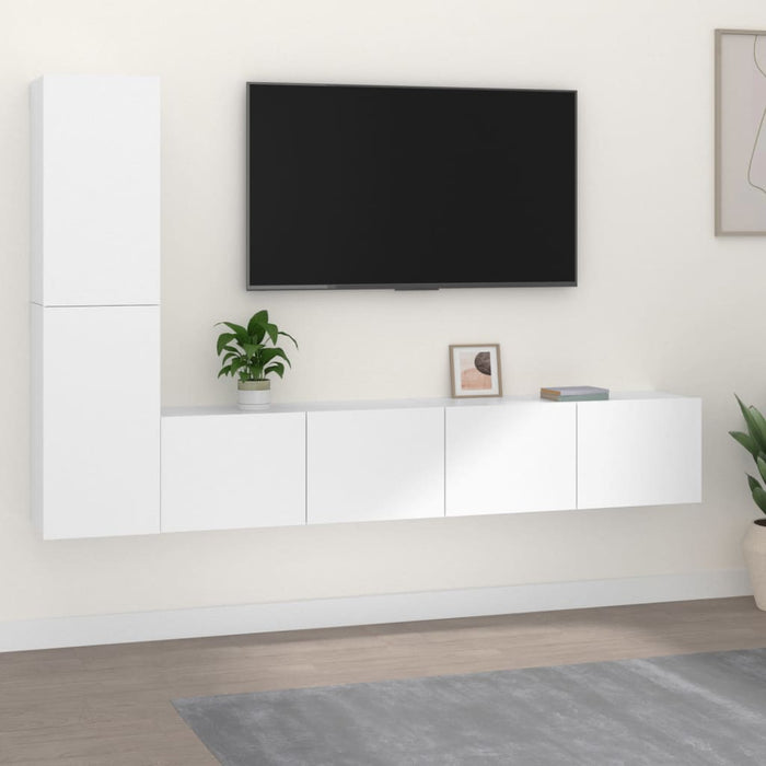 Set dulap TV, 4 piese, alb, lemn prelucrat - WALTI WALTI