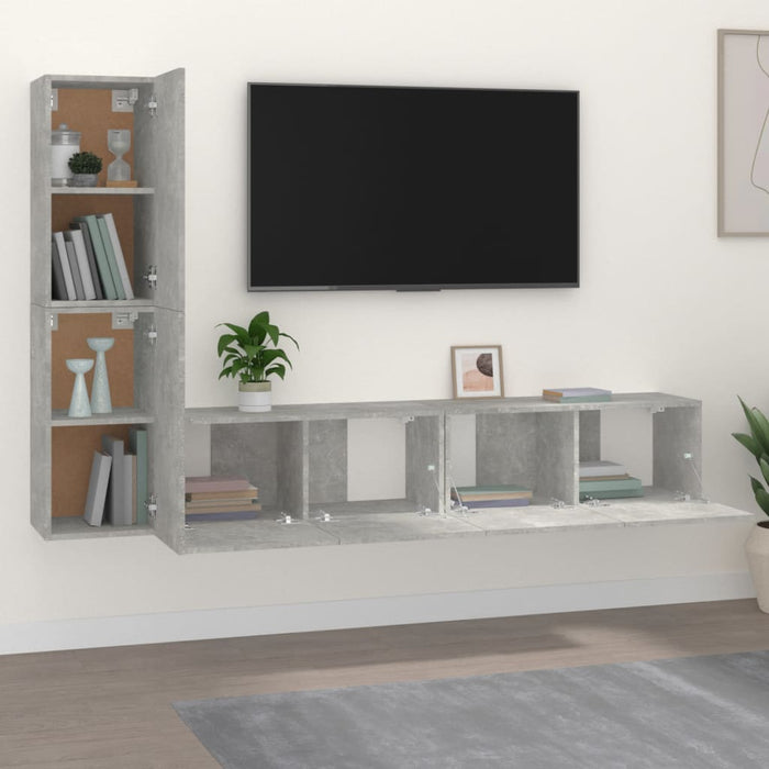 Set dulap TV, 4 piese, gri beton, lemn prelucrat WALTI