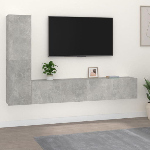 Set dulap TV, 4 piese, gri beton, lemn prelucrat - WALTI WALTI