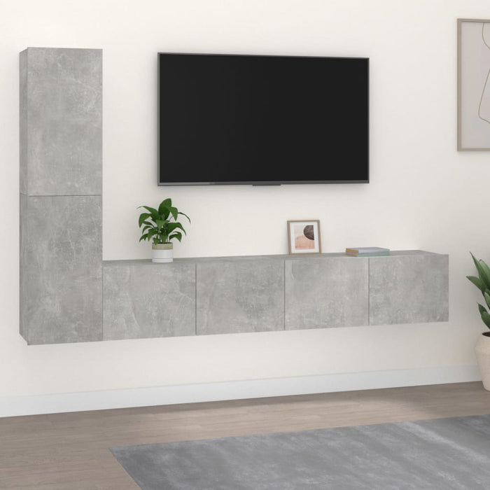 Set dulap TV, 4 piese, gri beton, lemn prelucrat WALTI