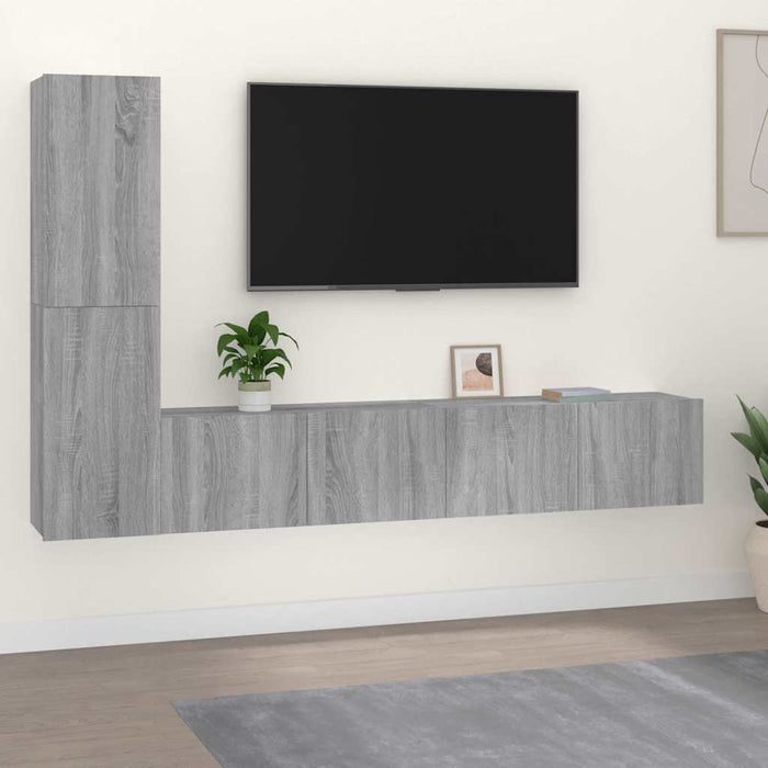 Set dulapuri TV, 4 piese, gri sonoma, lemn prelucrat WALTI