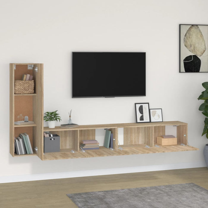 Set dulap TV, 3 piese, stejar sonoma, lemn prelucrat WALTI