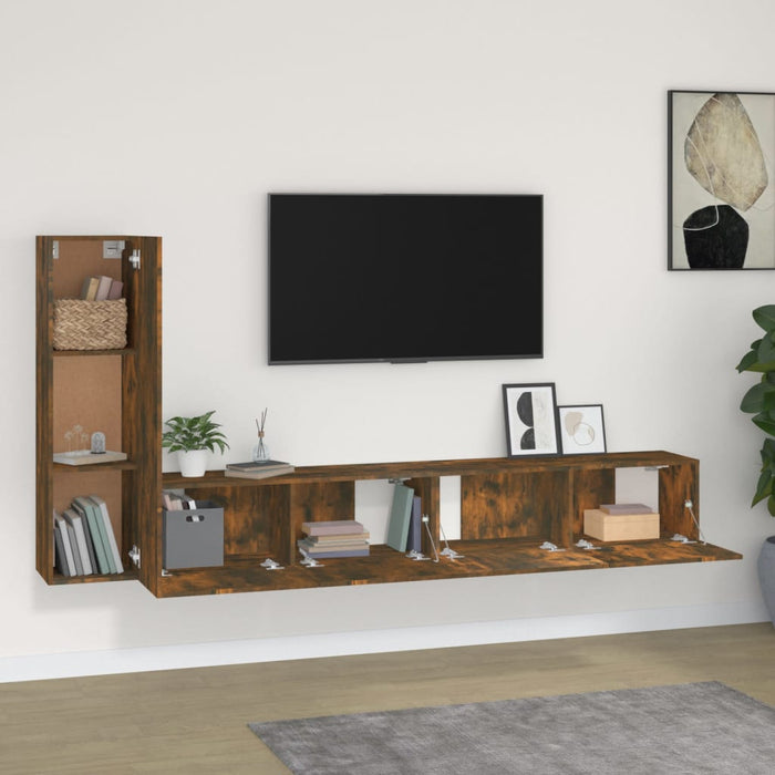 Set dulapuri TV, 3 piese, stejar fumuriu, lemn prelucrat WALTI