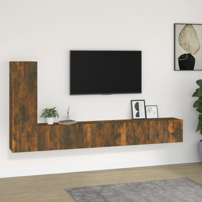Set dulapuri TV, 3 piese, stejar fumuriu, lemn prelucrat WALTI