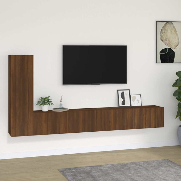 Set dulap TV, 3 piese, stejar maro, lemn prelucrat WALTI