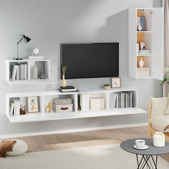 Set dulap TV, 4 piese, alb, lemn prelucrat WALTI