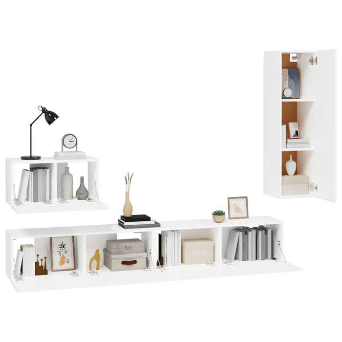Set dulap TV, 4 piese, alb, lemn prelucrat WALTI