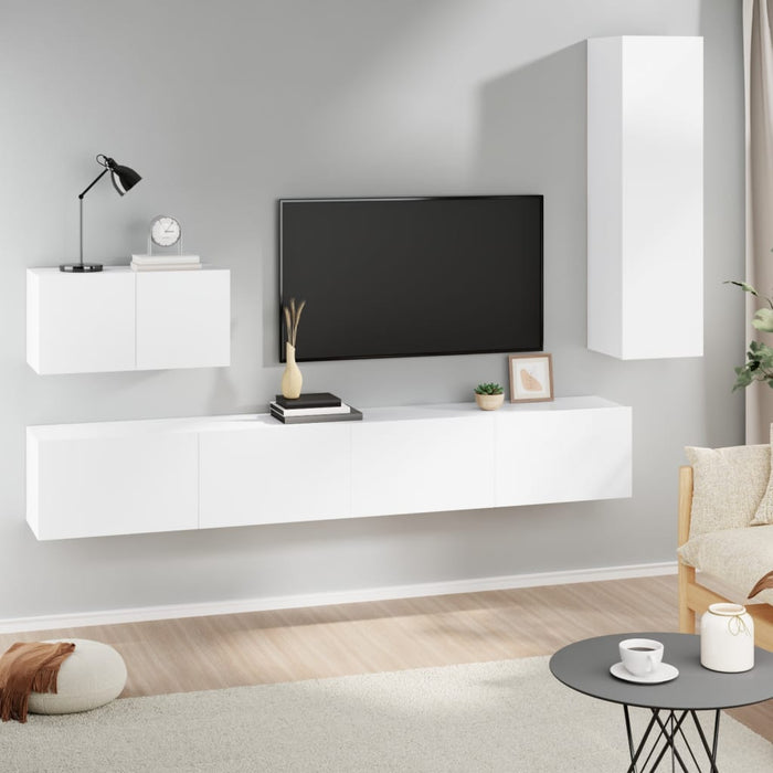 Set dulap TV, 4 piese, alb, lemn prelucrat WALTI