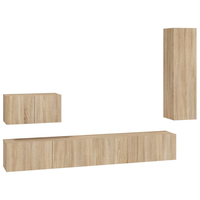 Set dulap TV, 4 piese, stejar sonoma, lemn prelucrat WALTI