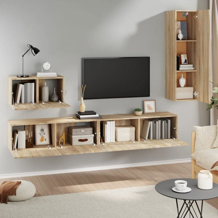Set dulap TV, 4 piese, stejar sonoma, lemn prelucrat - WALTI WALTI