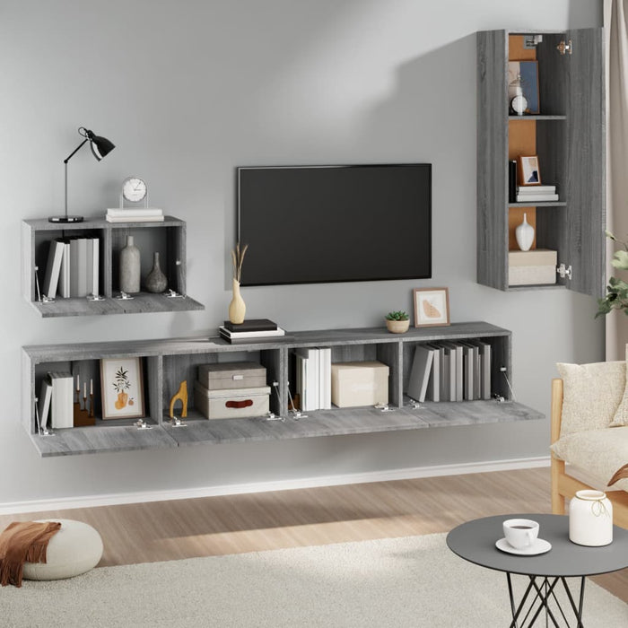 Set dulapuri TV, 4 piese, gri sonoma, lemn prelucrat - WALTI WALTI