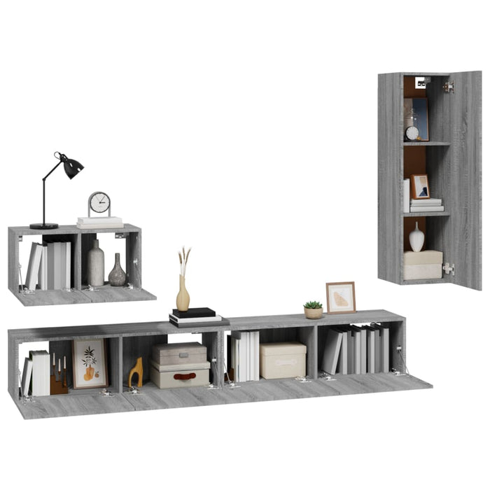 Set dulapuri TV, 4 piese, gri sonoma, lemn prelucrat - WALTI WALTI
