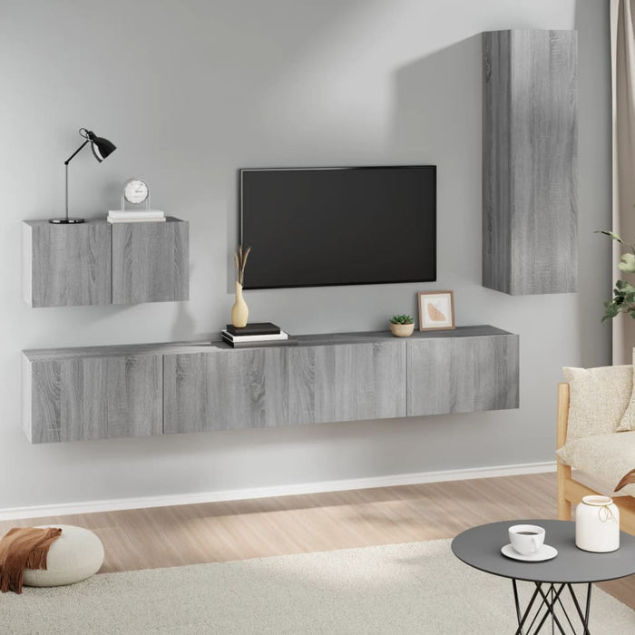 Set dulapuri TV, 4 piese, gri sonoma, lemn prelucrat - WALTI WALTI