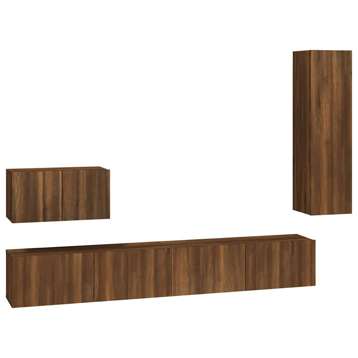 Set dulapuri TV, 4 piese, stejar maro, lemn prelucrat WALTI
