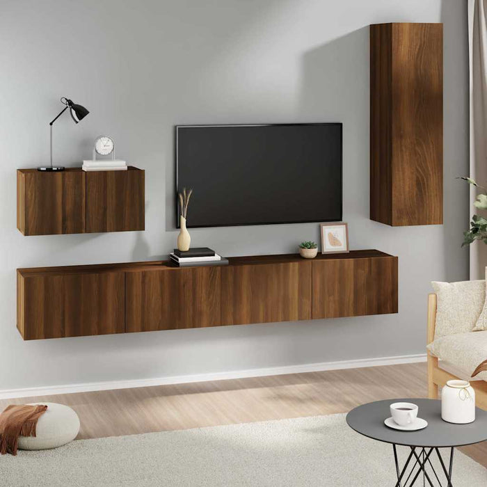 Set dulapuri TV, 4 piese, stejar maro, lemn prelucrat WALTI
