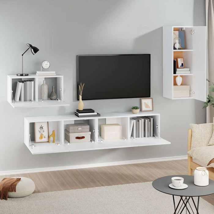 Set dulap TV, 4 piese, alb, lemn prelucrat - WALTI WALTI
