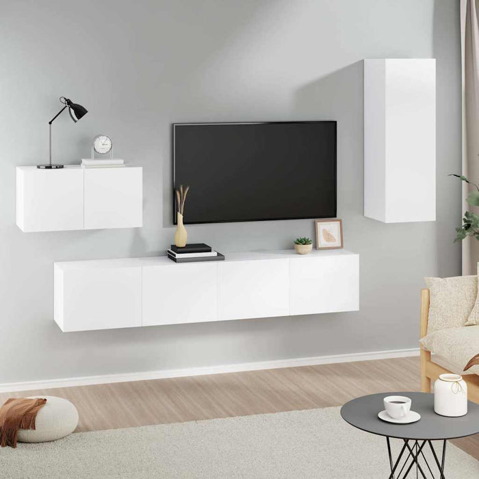 Set dulap TV, 4 piese, alb, lemn prelucrat - WALTI WALTI