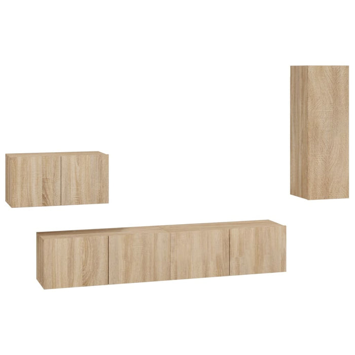 Set dulap TV, 4 piese, stejar sonoma, lemn prelucrat WALTI