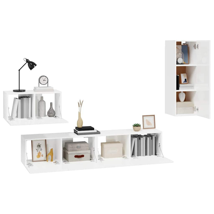 Set dulap TV, 4 piese, alb extralucios, lemn prelucrat WALTI