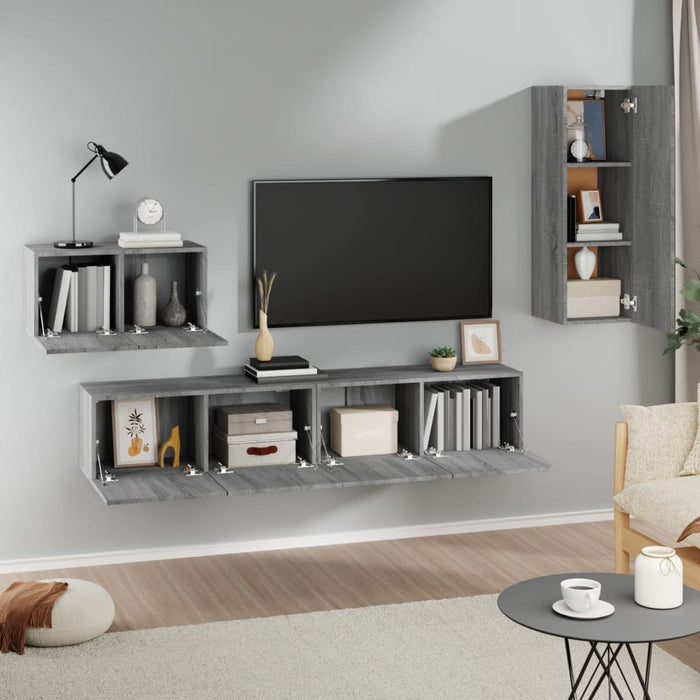 Set dulapuri TV, 4 piese, gri sonoma, lemn prelucrat - WALTI WALTI