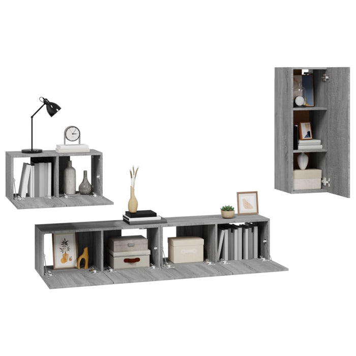 Set dulapuri TV, 4 piese, gri sonoma, lemn prelucrat - WALTI WALTI