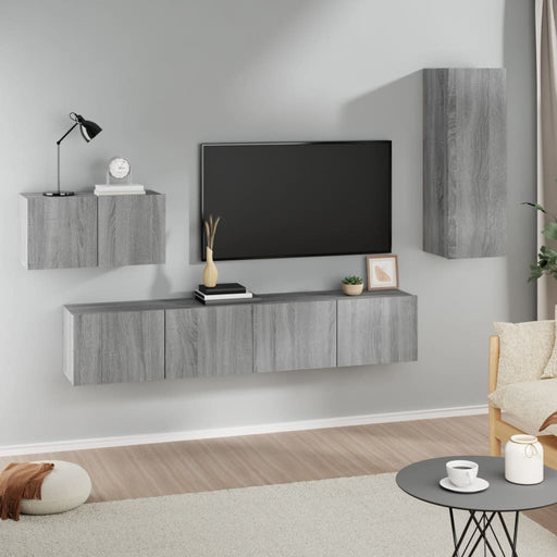 Set dulapuri TV, 4 piese, gri sonoma, lemn prelucrat - WALTI WALTI