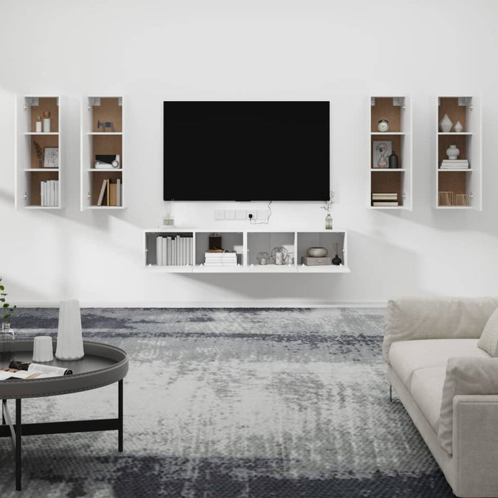 Set dulap TV, 6 piese, alb, lemn prelucrat - WALTI WALTI