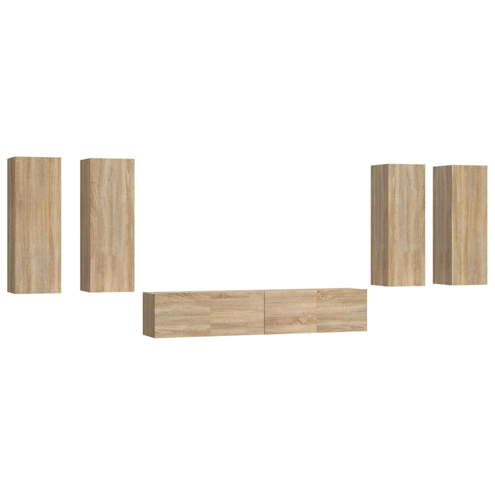 Set dulap TV, 6 piese, stejar sonoma, lemn prelucrat - WALTI WALTI