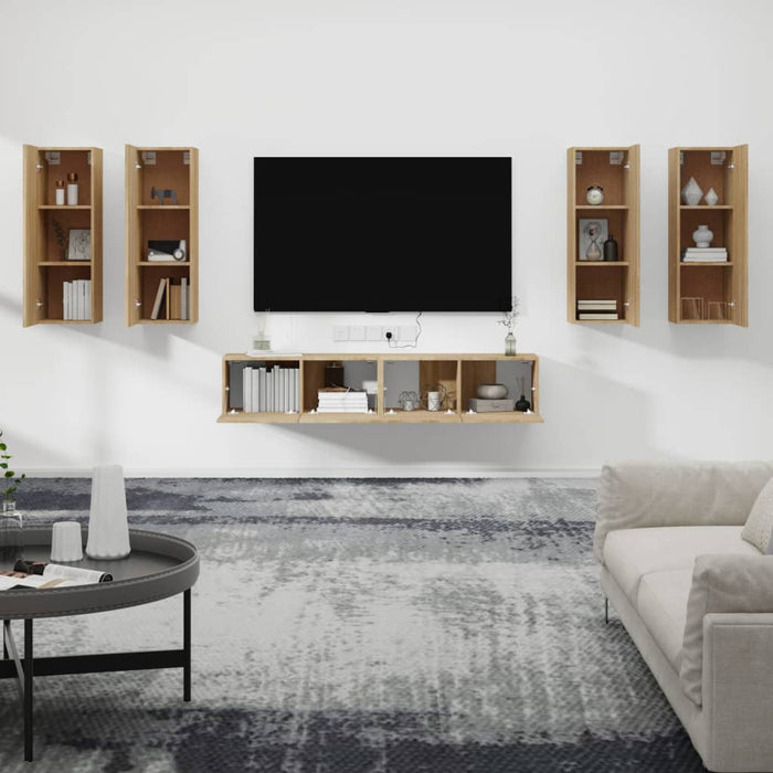 Set dulap TV, 6 piese, stejar sonoma, lemn prelucrat - WALTI WALTI