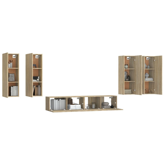 Set dulap TV, 6 piese, stejar sonoma, lemn prelucrat - WALTI WALTI