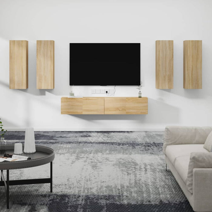 Set dulap TV, 6 piese, stejar sonoma, lemn prelucrat - WALTI WALTI
